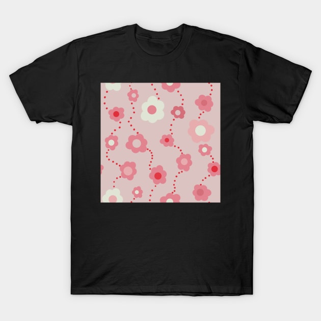Pink Vintage Daisy Repeat Pattern T-Shirt by NattyDesigns